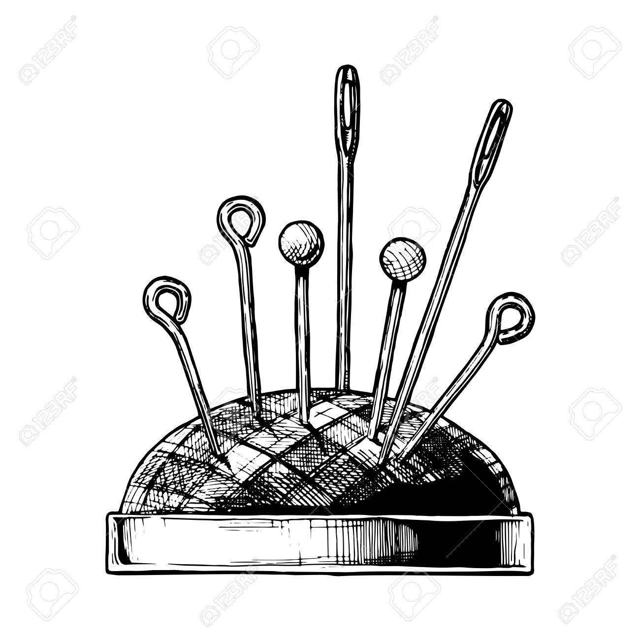 1300x1300 Vector Black And White Hand Drawn Illustration Of Pin Cushion