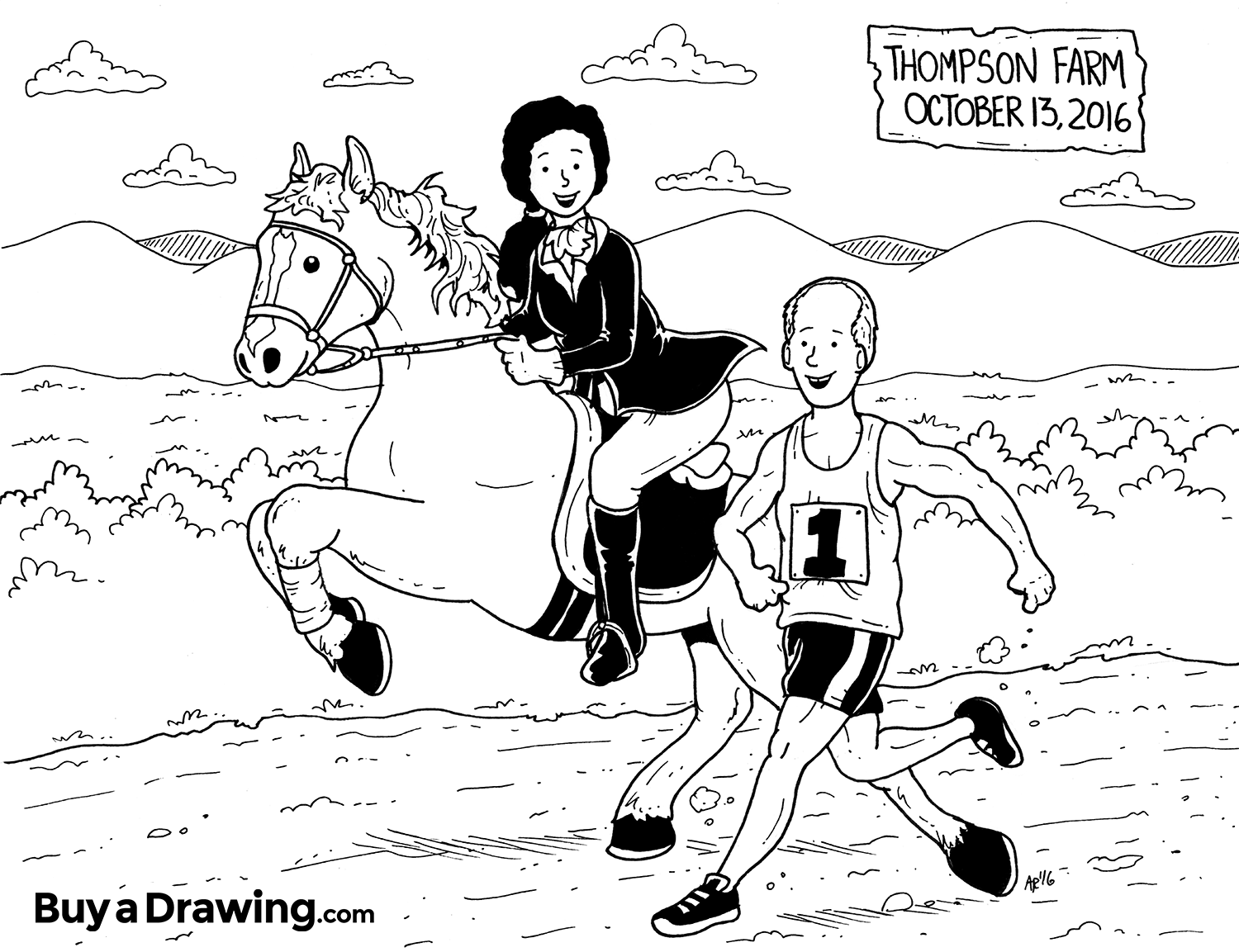 1500x1153 Wedding Day Cartoon Drawing Gift For Marathon Runnernd