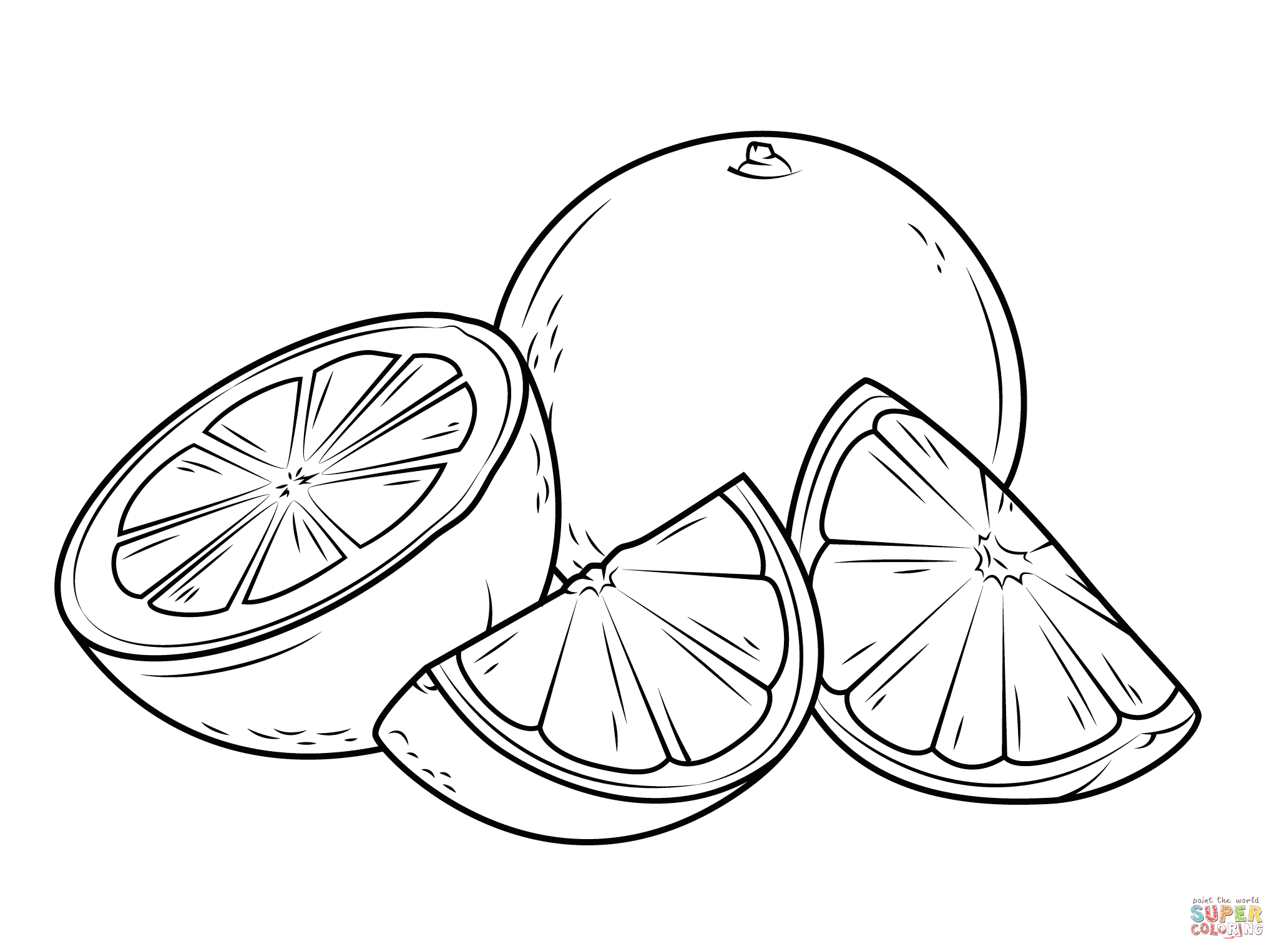 2046x1526 Two Oranges, One Whole And The Other Cut It Pieces Coloring Page