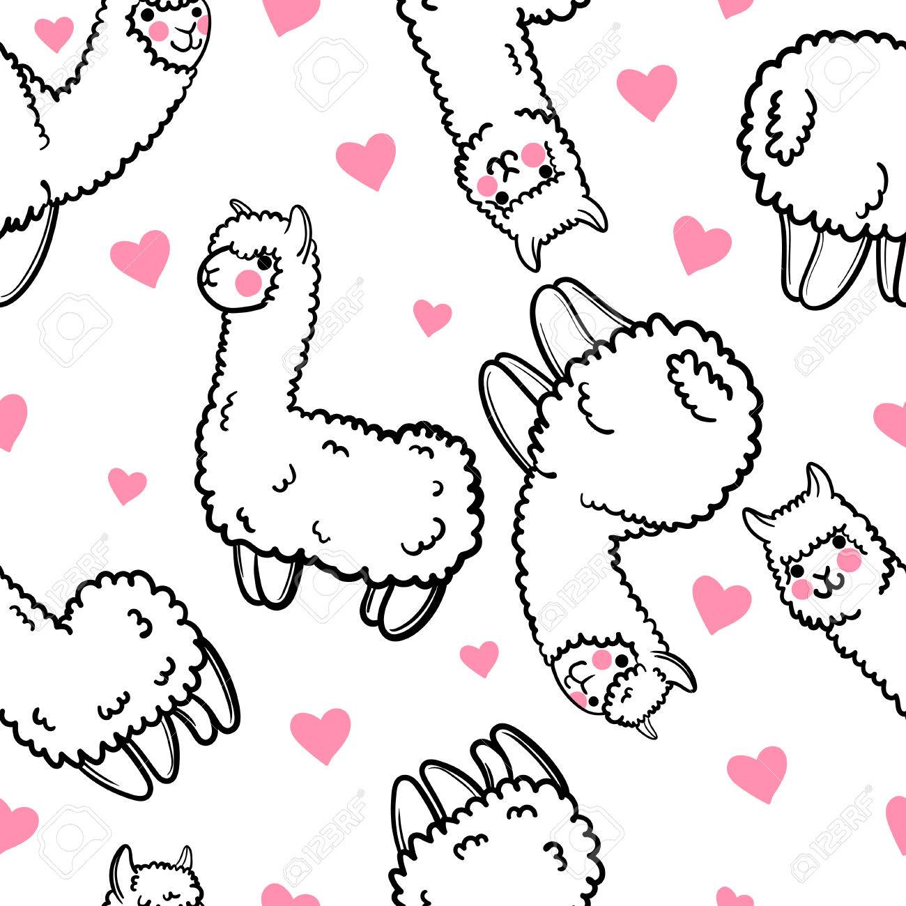 1300x1300 Seamless Vector Pattern With Cute Alpacas And Hearts. Child