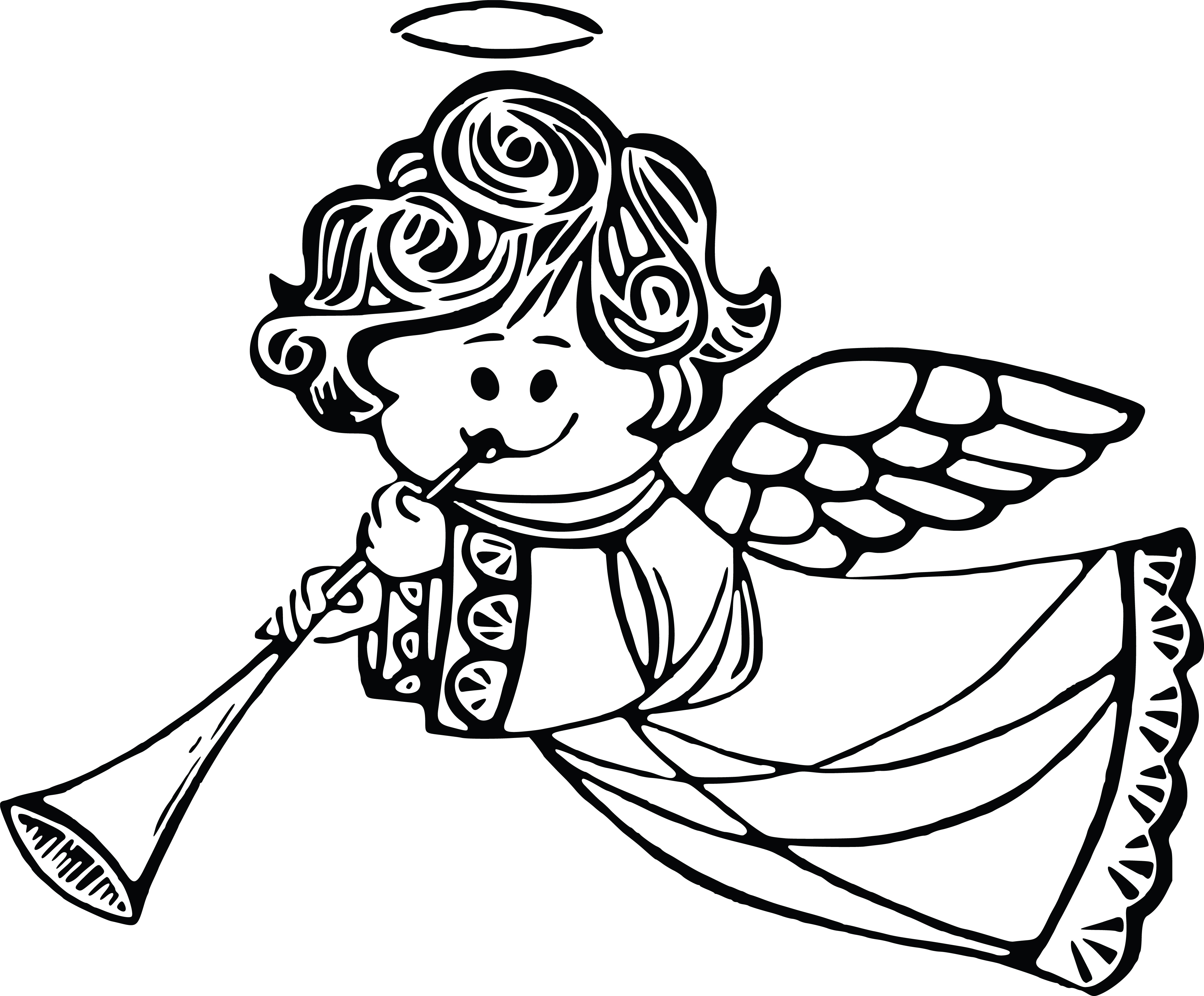 4000x3308 Clipart Of A Cute Angel Playing A Horn