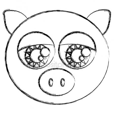 450x450 Blurred Sketch Silhouette Face Cute Pig Animal With Big Eyes