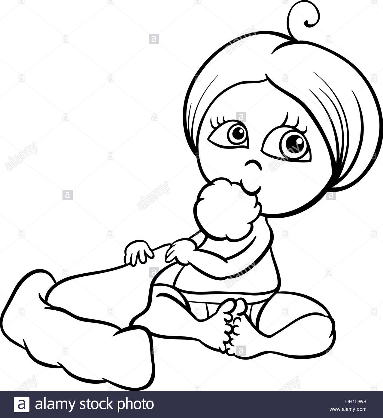 1275x1390 Black And White Cartoon Illustration Of Cute Little Baby Girl