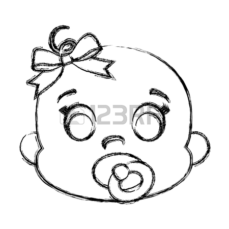 450x450 Cute Baby Girl With Purple Bow, Cartoon Icon Over White Background