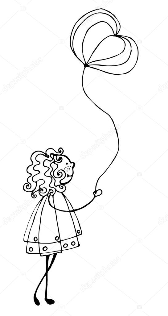 545x1024 Cute Little Girl Holding Balloon Stock Vector Re Bekka