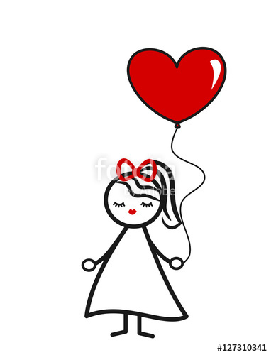 382x500 Cute Lovely Black White Red Stick Figure Girl With Heart Balloon