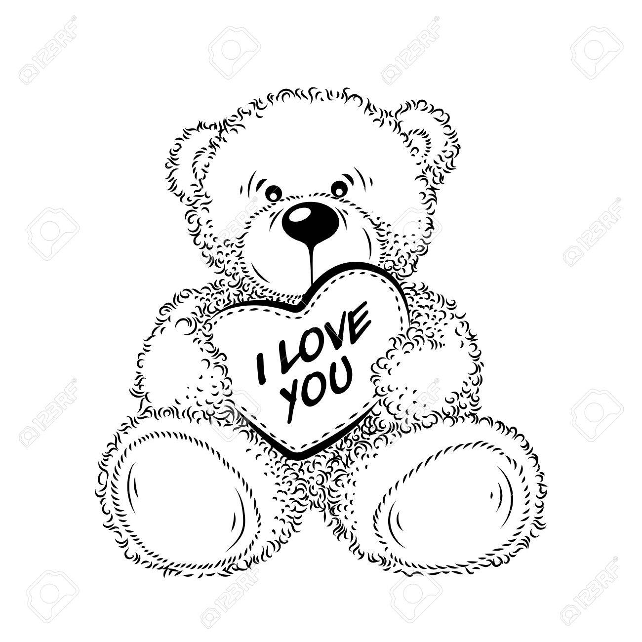 1300x1300 Cute Drawing Teddy Bear With Heart. Vector Illustration Royalty