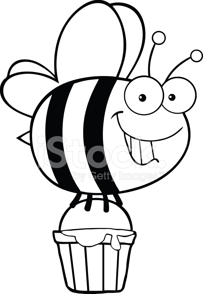 708x1024 Black And White Cute Bee Flying With A Honey Bucket Stock Vector