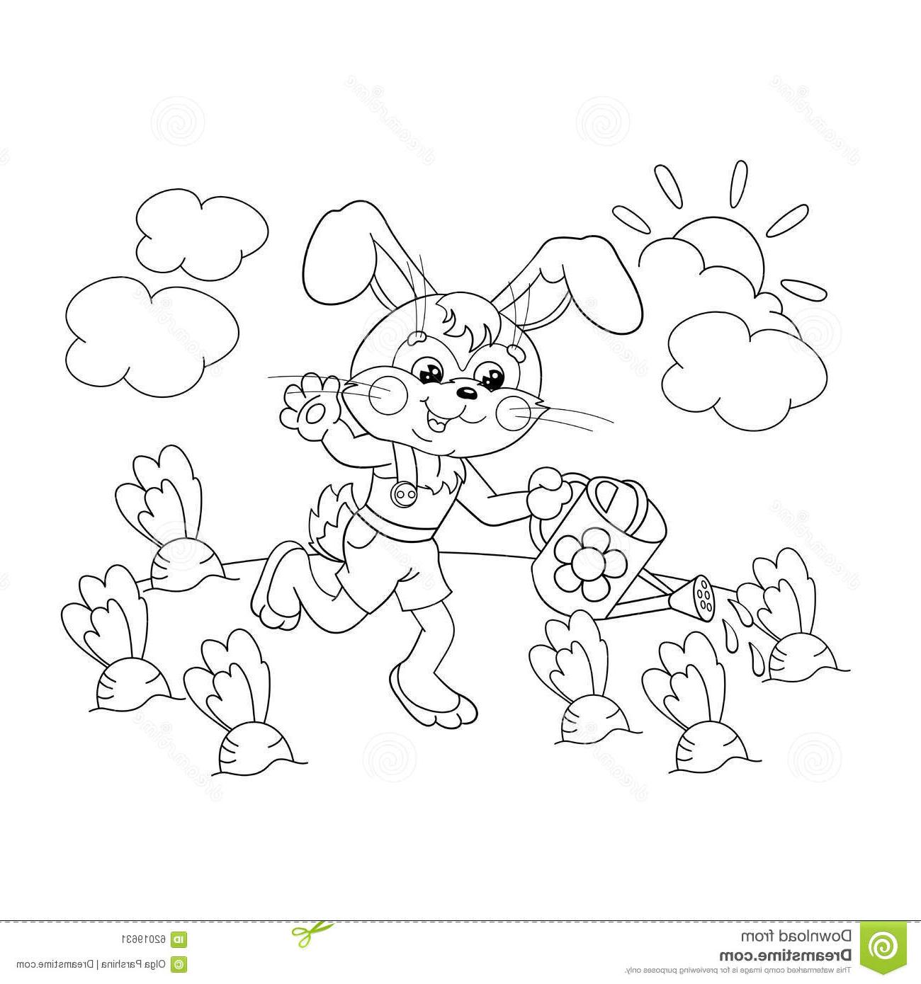 1300x1390 Best Hd Coloring Page Outline Cute Bunny Watering Can Photos