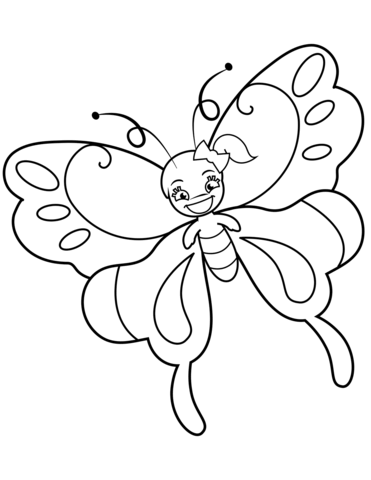 371x480 Cute Butterfly Girl With Ponytail Coloring Page Free Printable
