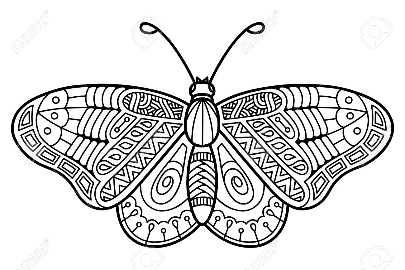 1300x866 Cute Butterfly. Vector Illustration Of Cute Ornate Zentangle