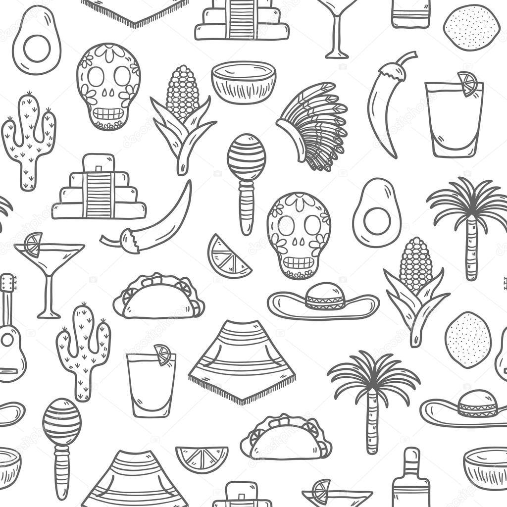 1024x1024 Seamless Background With Cute Hand Drawn Objects On Mexico Theme