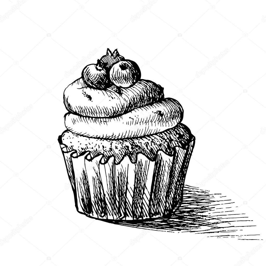 1024x1024 Vector Black And White Sketch Illustration Of Cute Creamy Sweet