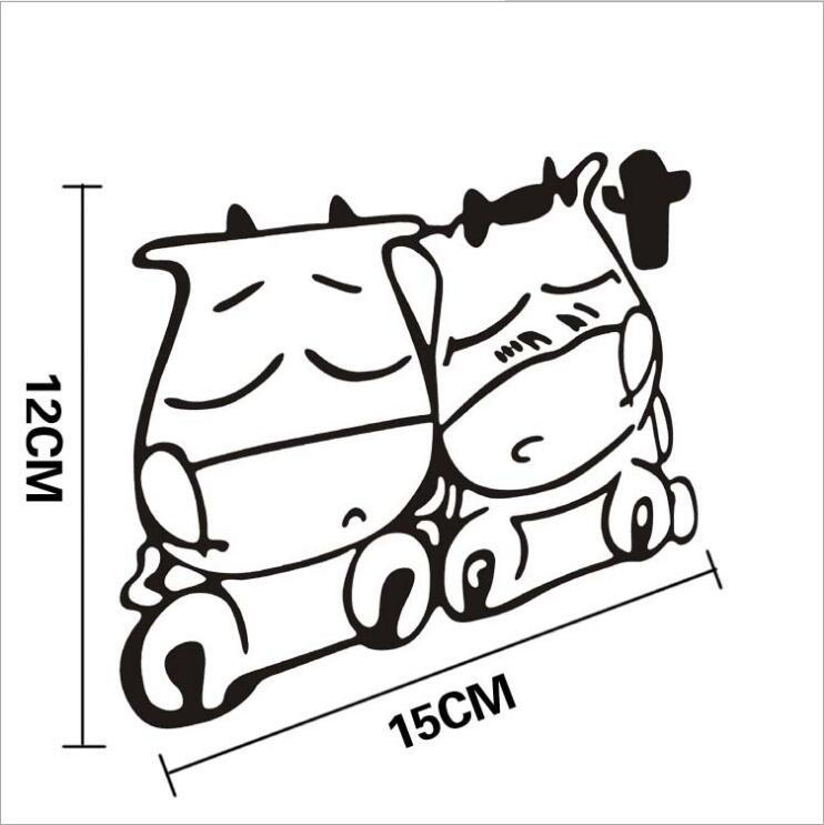 742x743 1pc 1215cm 2018 New Style Car Styling Two Cute Cow Cattle Car
