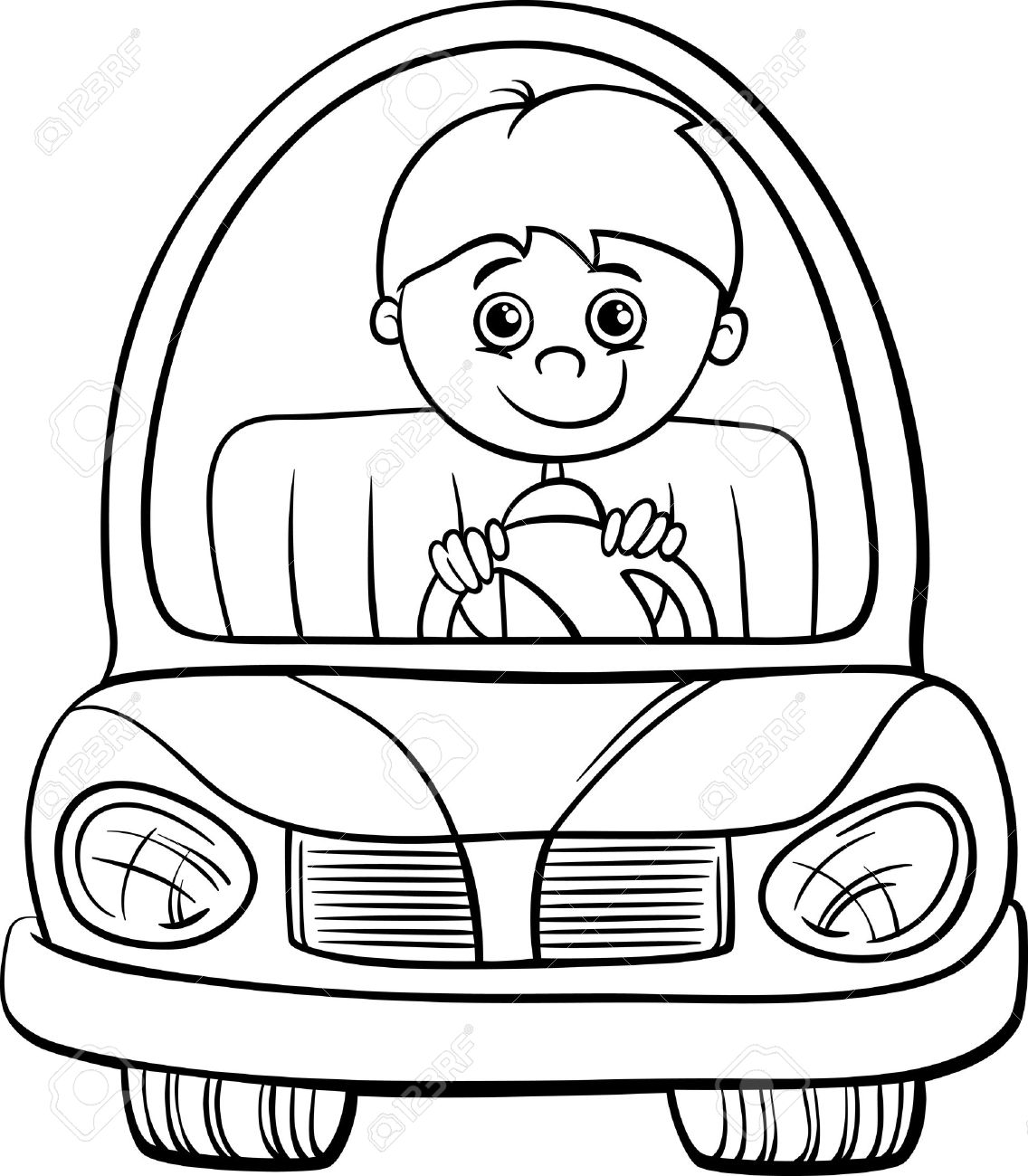 1136x1300 Black And White Cartoon Illustration Of Cute Boy In Toy Electric