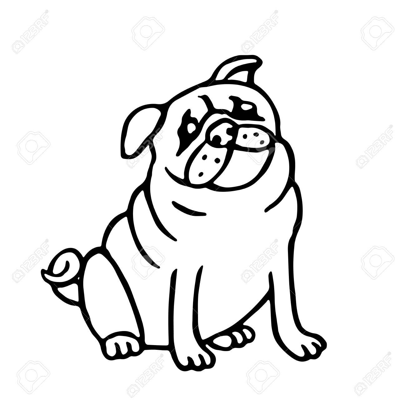 1300x1300 Cute Outline Pug. Isolated Vector Illustration. Funny Cartoon