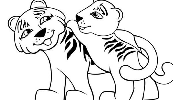 600x348 A Cartoon Drawing Of Two Cute Tiger Cubs Coloring Page