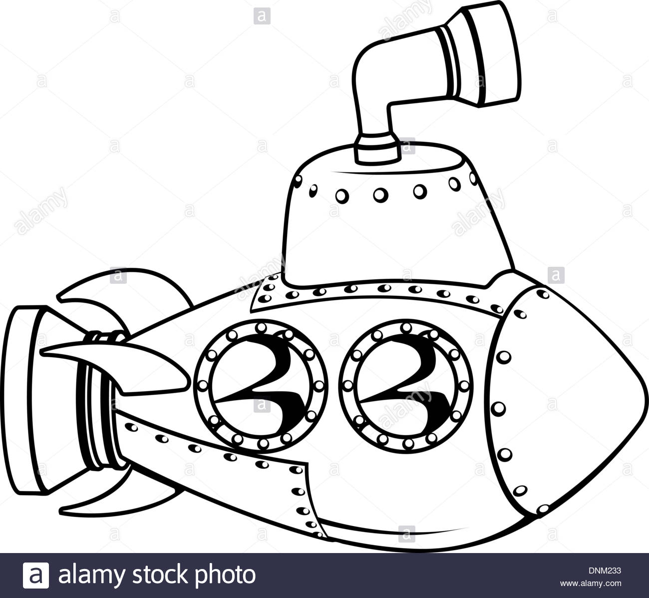 1300x1197 Illustration Of A Cute Cartoon Submarine In Black And White