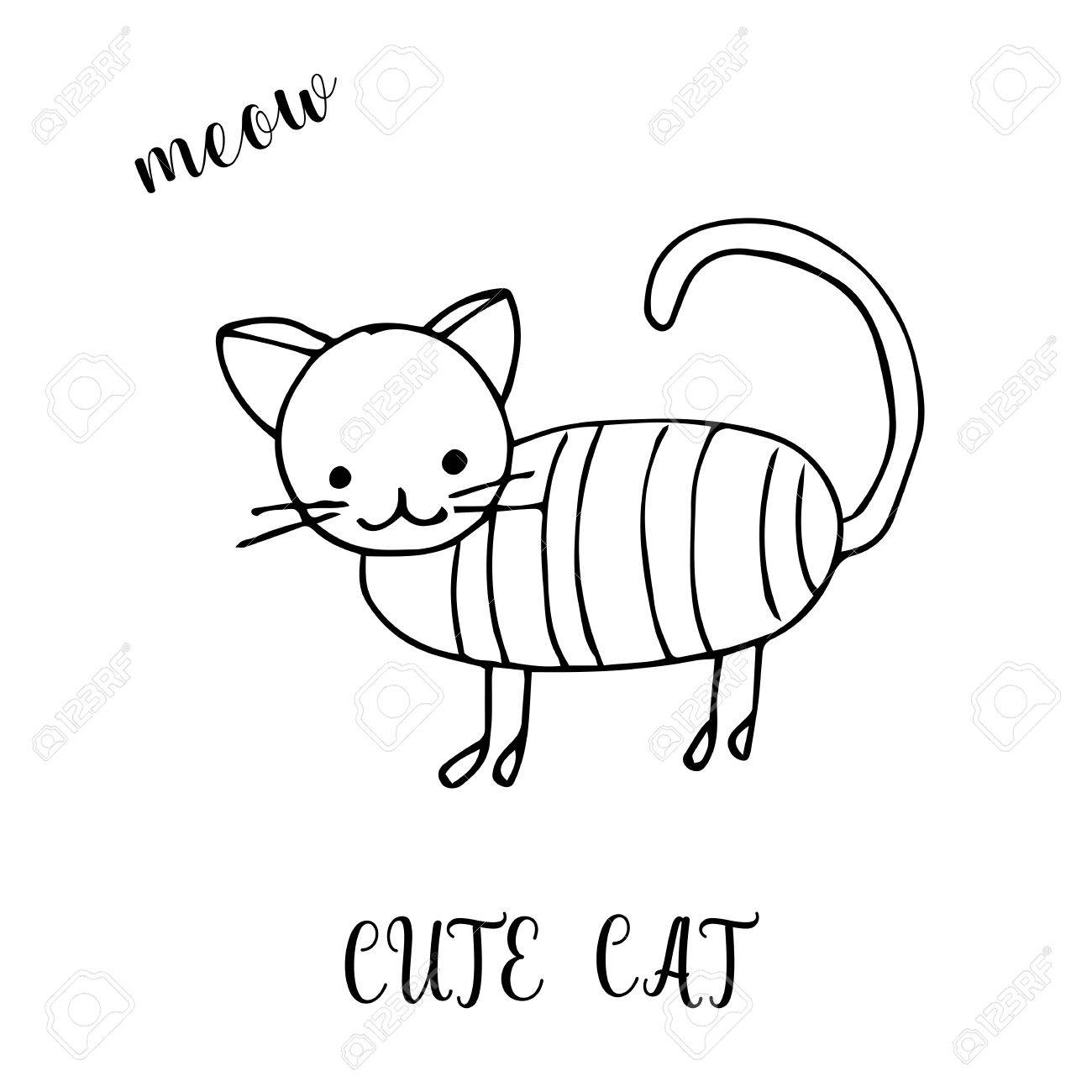 1300x1300 Childrens Drawing A Cute Cat. The Template For The Painting. Hand