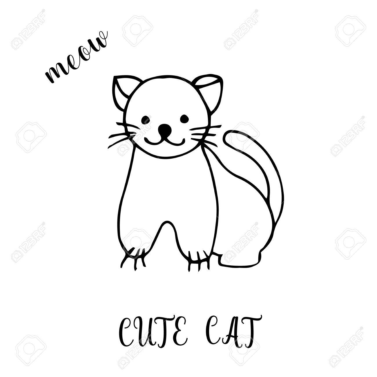 1300x1300 Childrens Drawing A Cute Cat. The Template For The Painting