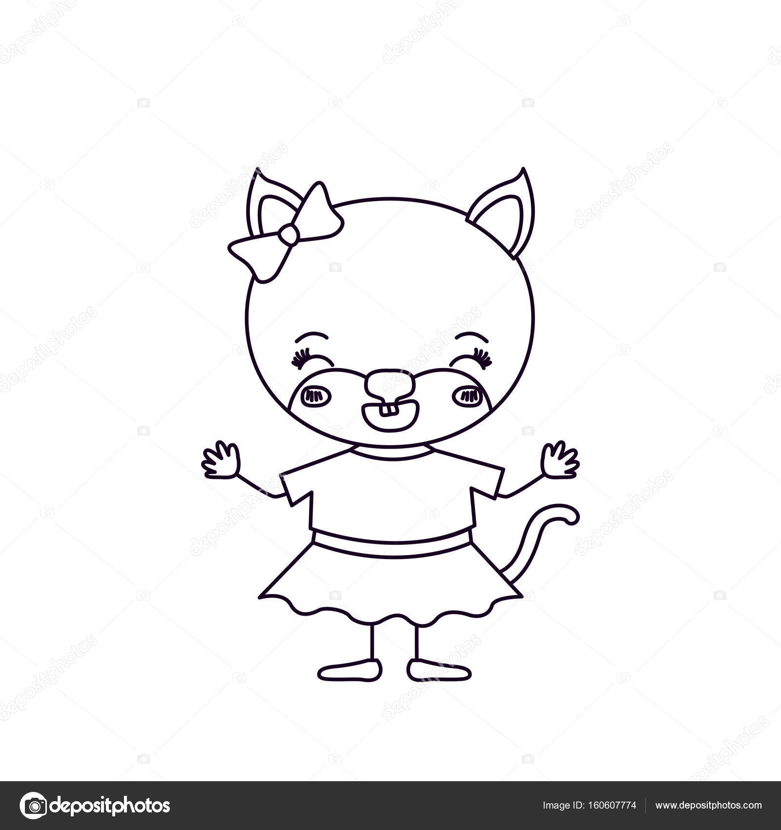 1600x1700 Sketch Silhouette Cute Female Cat With Bow Lace With Happiness