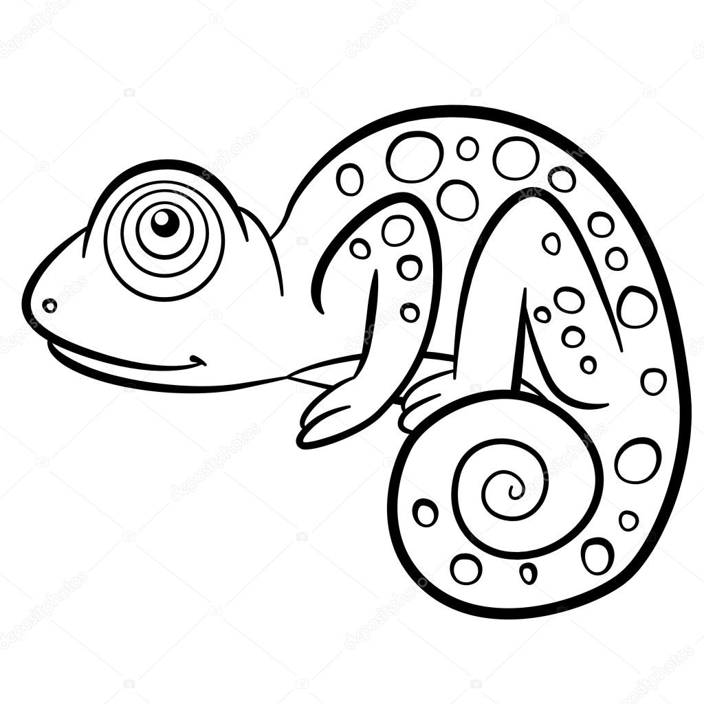 1024x1024 Coloring Pages. Wild Animals. Little Cute Chameleon. Stock