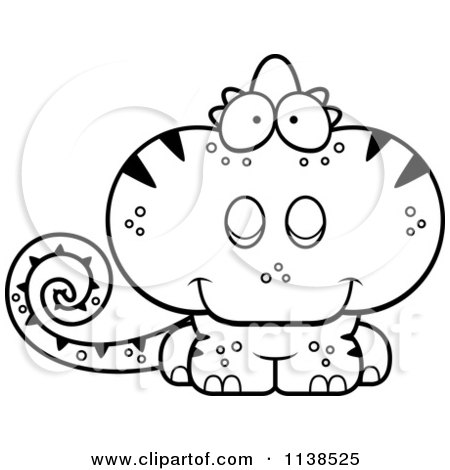 450x470 Cartoon Clipart Of An Outlined Cute Chameleon Lizard