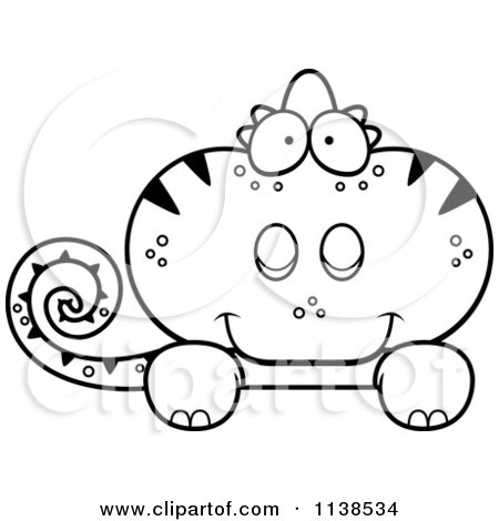 450x470 Cartoon Clipart Of An Outlined Cute Chameleon Lizard Looking Over