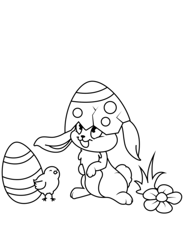 371x480 Cute Easter Chick And Bunny Coloring Page Free Printable