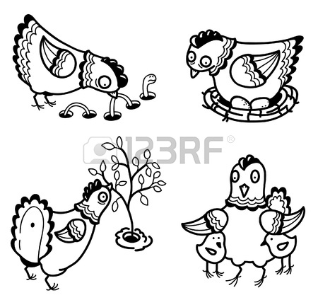 450x424 Cute Chicken Set (Outline Version) Royalty Free Cliparts, Vectors