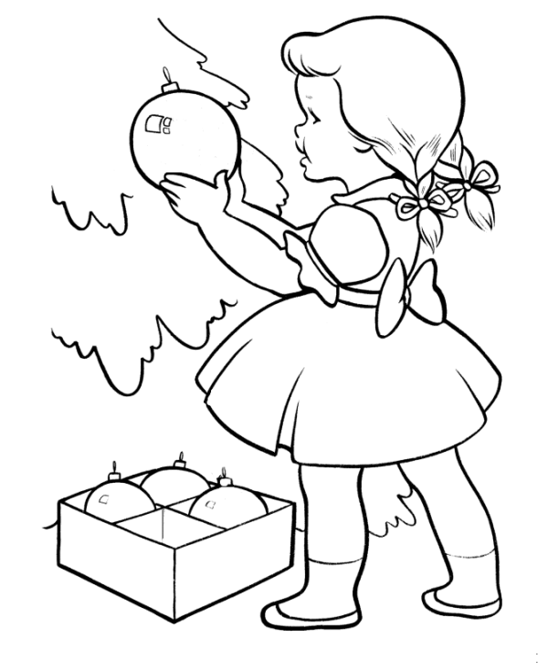 600x734 Cute Girl Decor Christmas Tree Christmas Coloring Pages