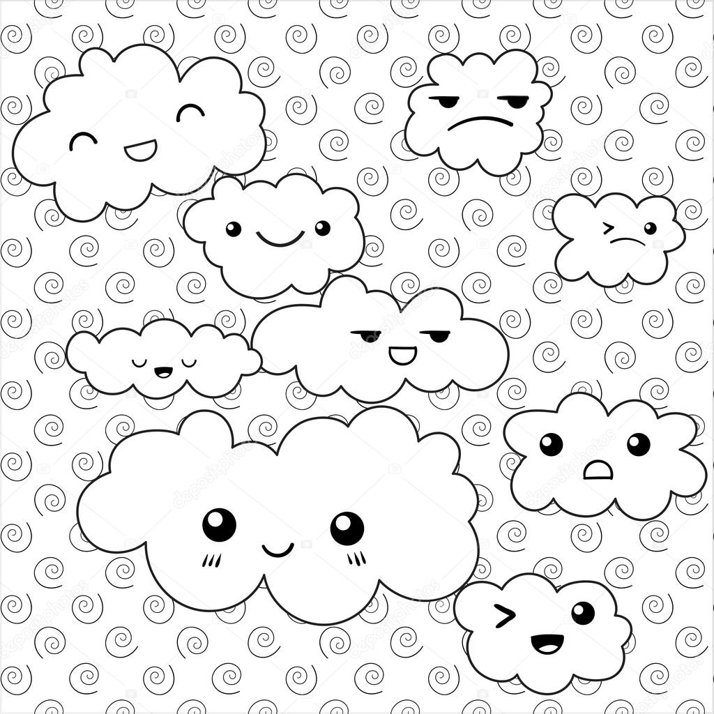 1024x1024 Cute Clouds Coloring Page Stock Vector Ukiartdesign