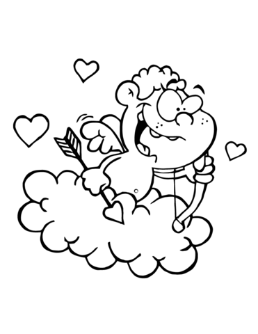 371x480 Cute Cupid With Bow And Arrow Flying In Cloud Coloring Page Free