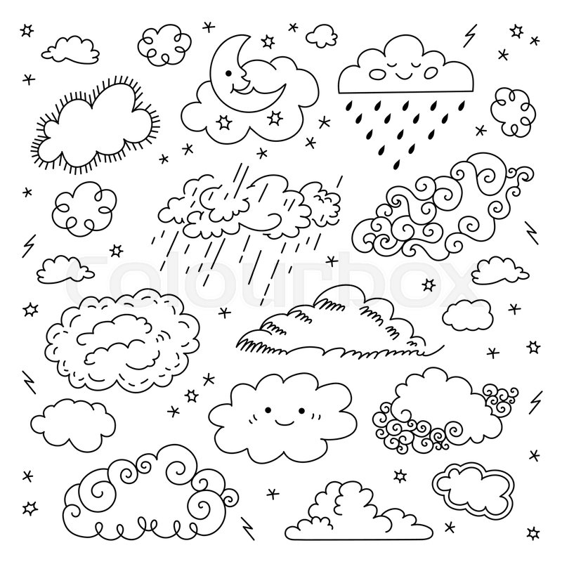 800x800 Cloud Hand Drawn Clouds Icons Set. Children's Sky And Weather