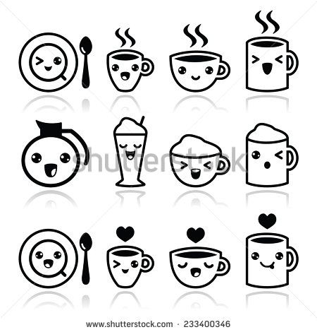 450x470 Cute Coffee, Cappuccino And Espresso Kawaii Black Icon Set By