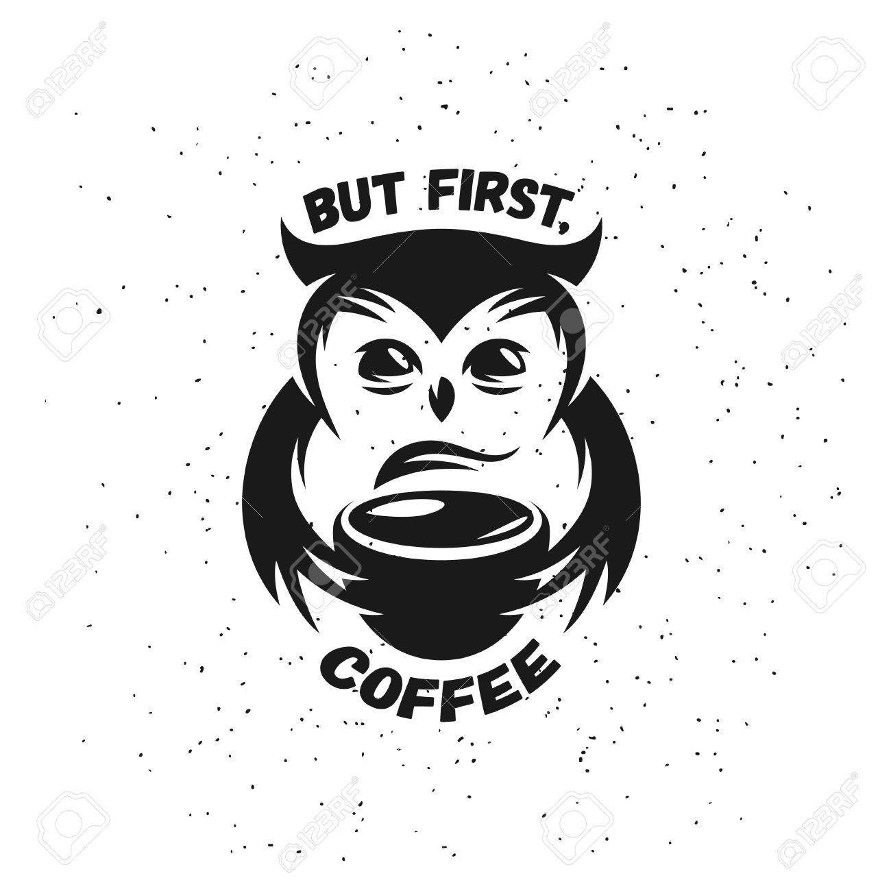 1300x1300 Hand Drawn Typography Coffee Poster. Cute Trendy Owl With Cup