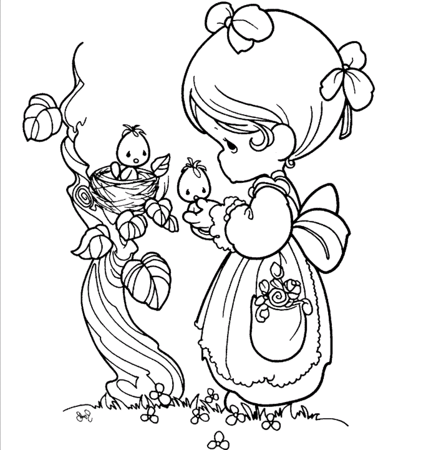 1398x1442 Beautiful Precious Moments Girl Coloring Page For Kids Of A Cute