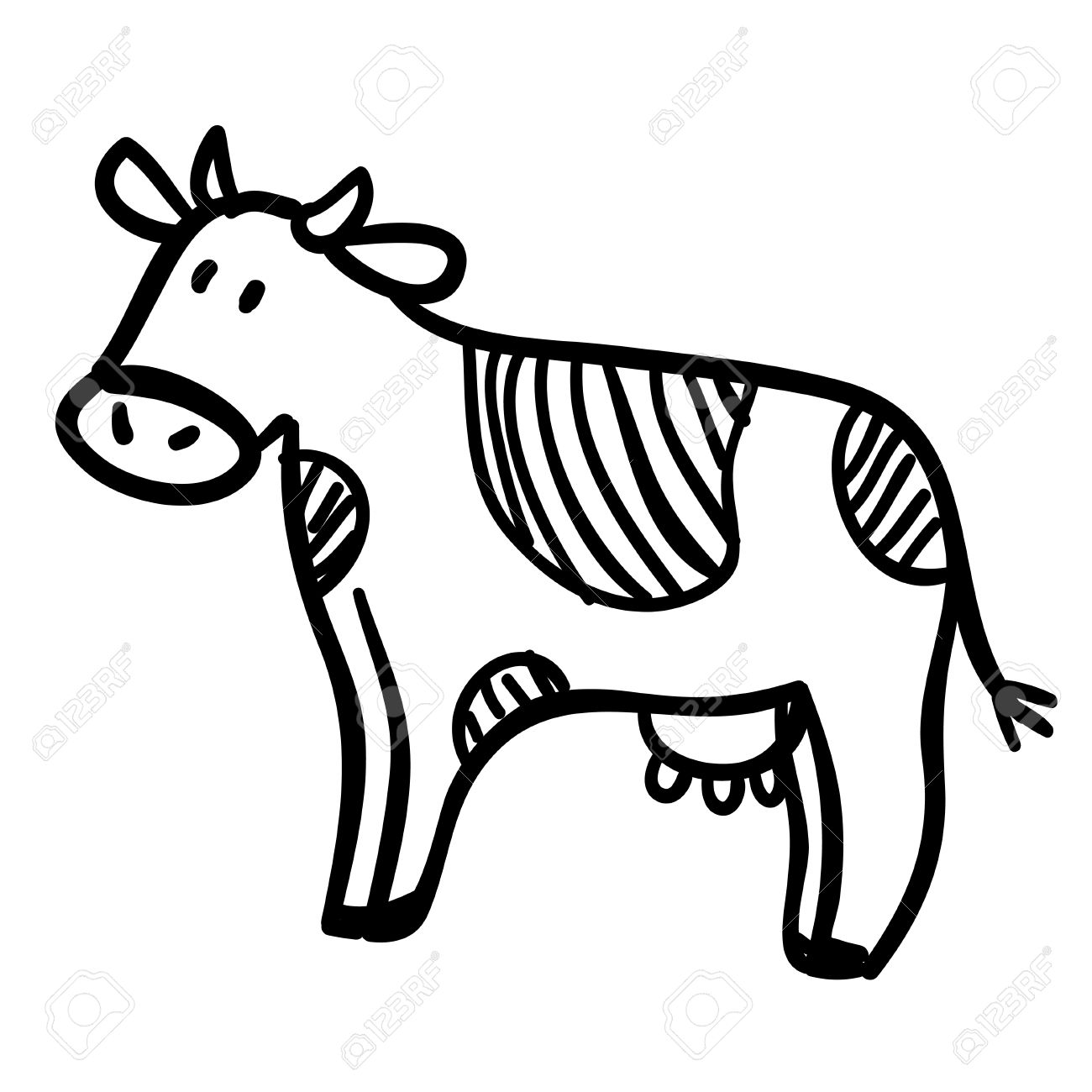 1300x1300 Cute Doodle Illustration With Funny Cow. Funny Cow Line Art