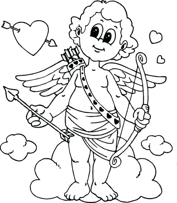 600x687 Cupid Coloring Pages Cupid With Bow And Arrow Valentines Day