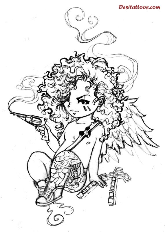 570x798 Cute Cupid Cherub Tattoo Designs