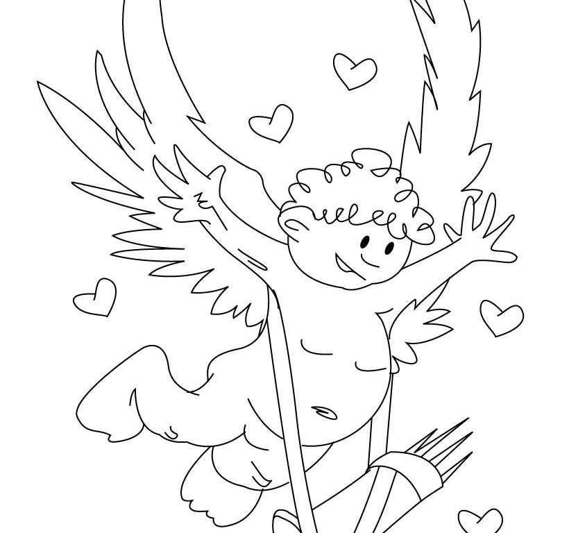 820x768 Valentines Day Cupid Coloring Page Free Printable Pages For Kids
