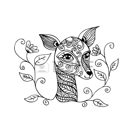 450x450 Cartoon Cute Deer Coloring Page Vector Illustration Royalty Free