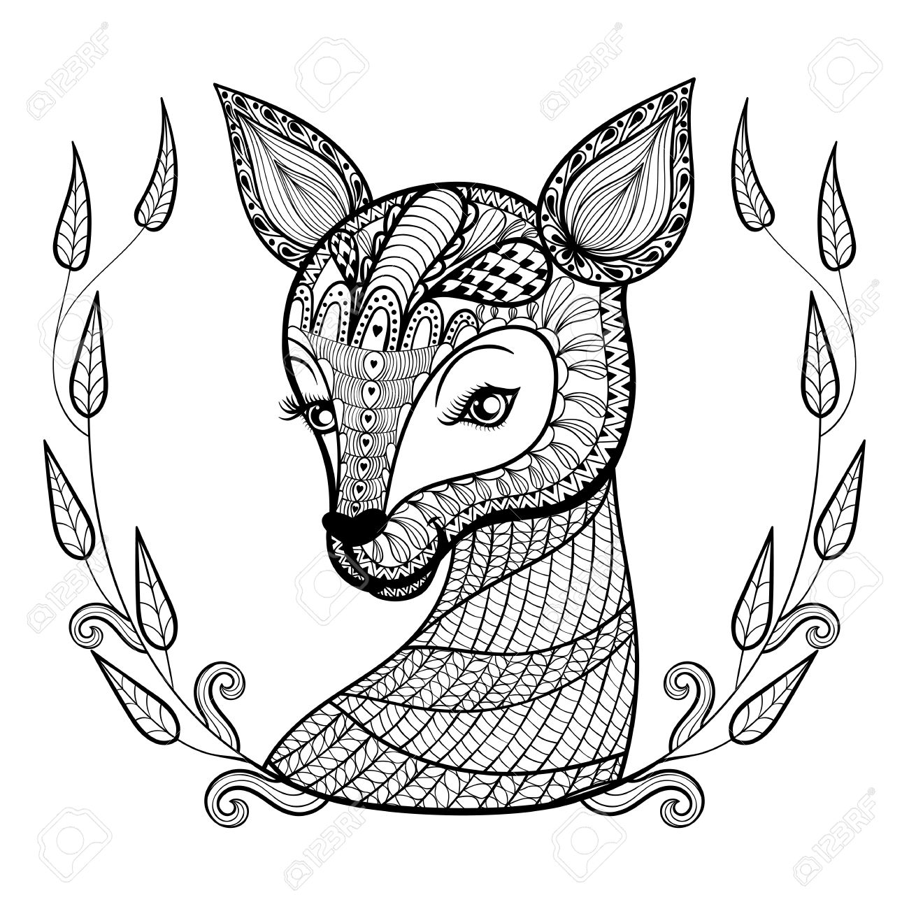 1300x1300 Hand Drawn Ethnic Ornamental Patterned Cute Deer's Face In Floral