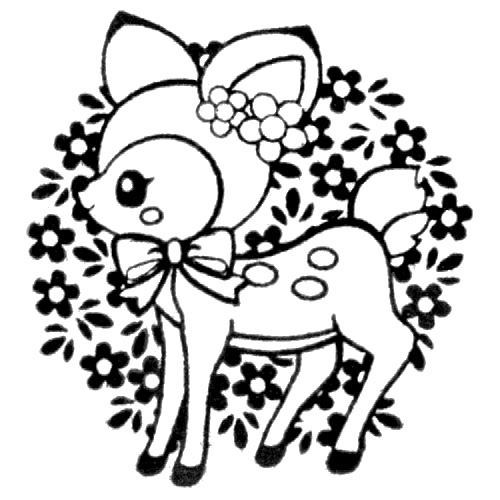 500x500 Cute Deer Stamp With Ribbon Flowers Kawaii Japan Self Made Stamp