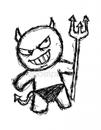 352x450 Devil Money Dollar Icon. Hand Drawing Cartoon Sketch Illustration