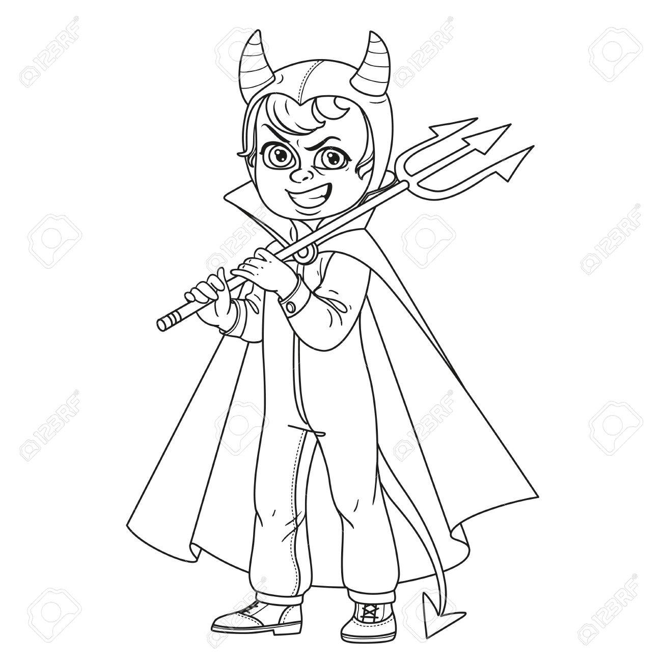 1300x1300 Cute Boy In Overalls Devil Costume With A Trident In His Hand