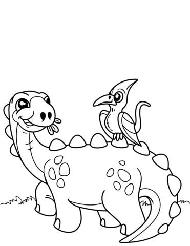 371x480 Cute Dinosaur With Pteranodon Coloring Page Free Printable