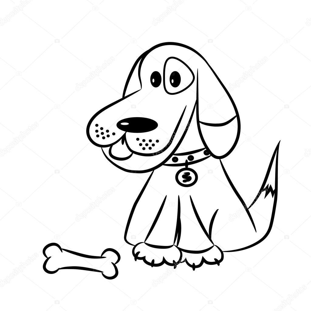 1024x1024 Black And White Cartoon Vector Illustration Of Cute Dog