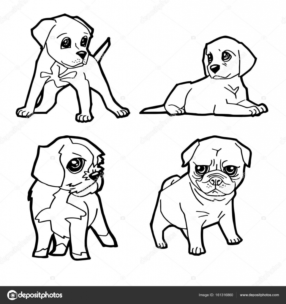963x1024 Set Of Cartoon Cute Dog Coloring Page Vector Stock Vector