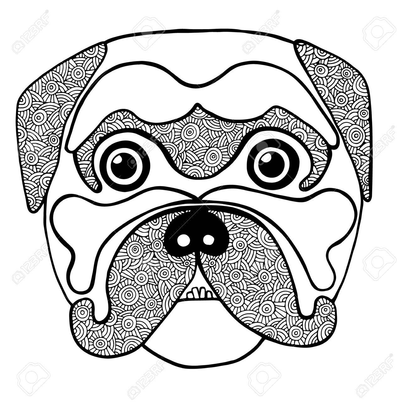 1300x1300 Black Line Cute Dog Head. Hand Drawn Sketch For Adult And Children